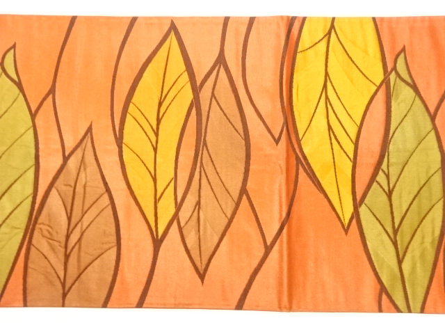  葉模様織出し洒落袋帯